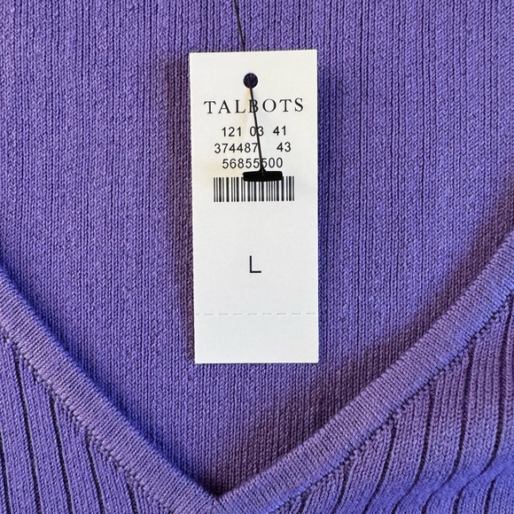 NWT Talbots Purple V-Neck Short Sleeve Ribbed Knit Sweater Office Top Size Large - Picture 5 of 7